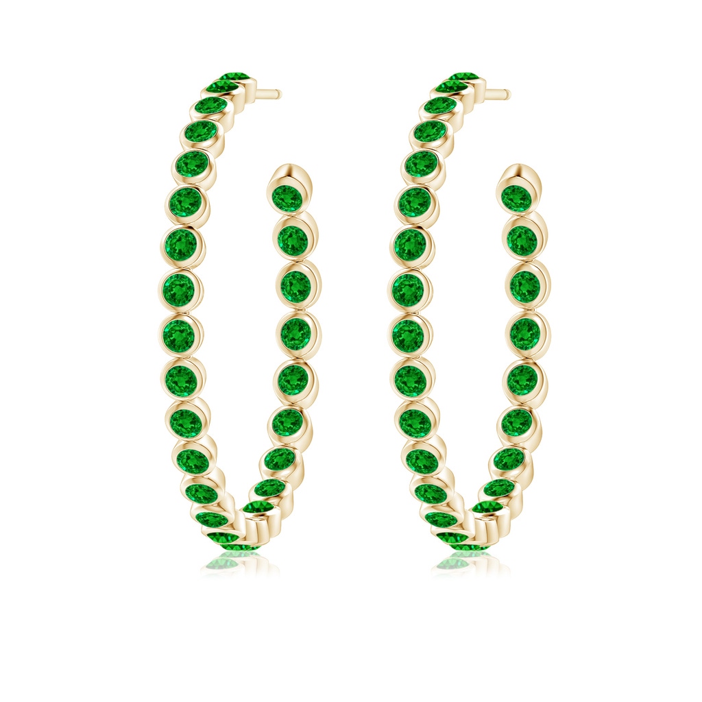 2.2mm AAAA Bezel-Set Emerald Inside-Out Large Hoop Earrings in Yellow Gold - side_1