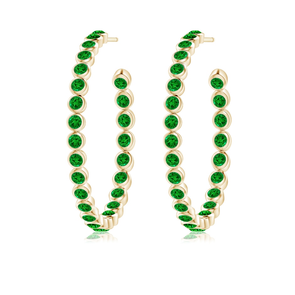 2.2mm AAAA Bezel-Set Emerald Inside-Out Large Hoop Earrings in Yellow Gold Side-1