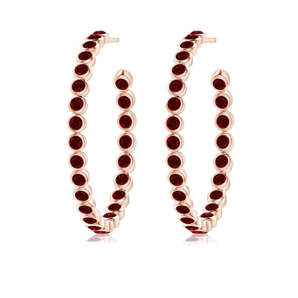 2.2mm AAAA Bezel-Set Ruby Inside-Out Large Hoop Earrings in Rose Gold - side_1