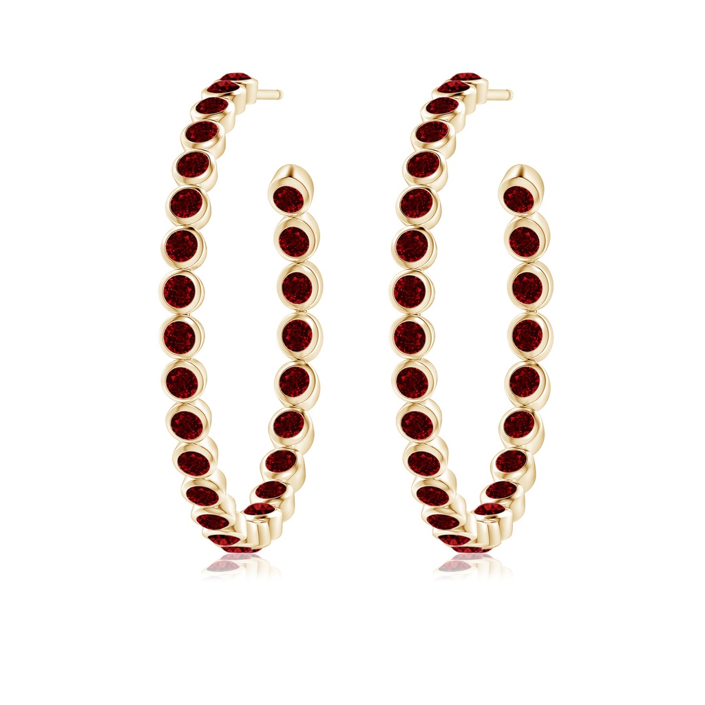 2.2mm AAAA Bezel-Set Ruby Inside-Out Large Hoop Earrings in Yellow Gold - side_1