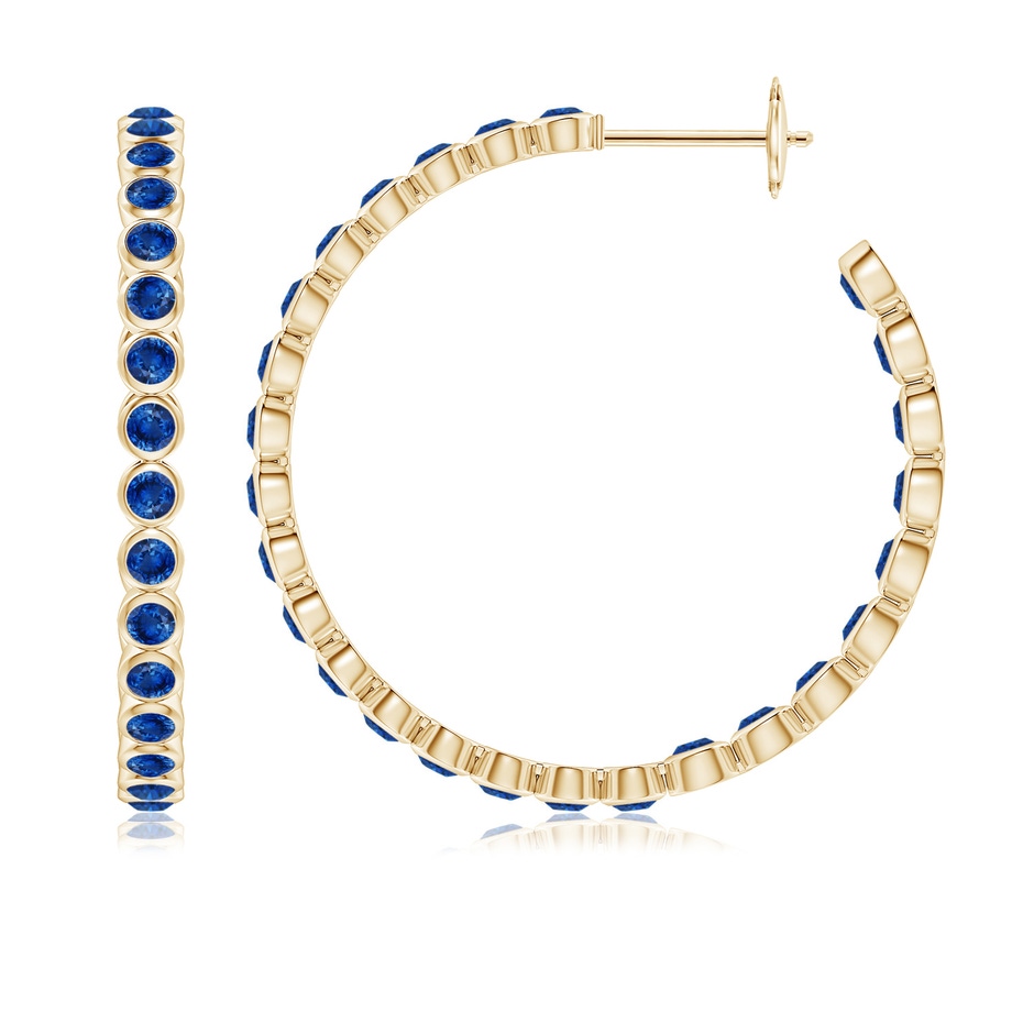 2.2mm AAA Bezel-Set Sapphire Inside-Out Large Hoop Earrings in Yellow Gold 