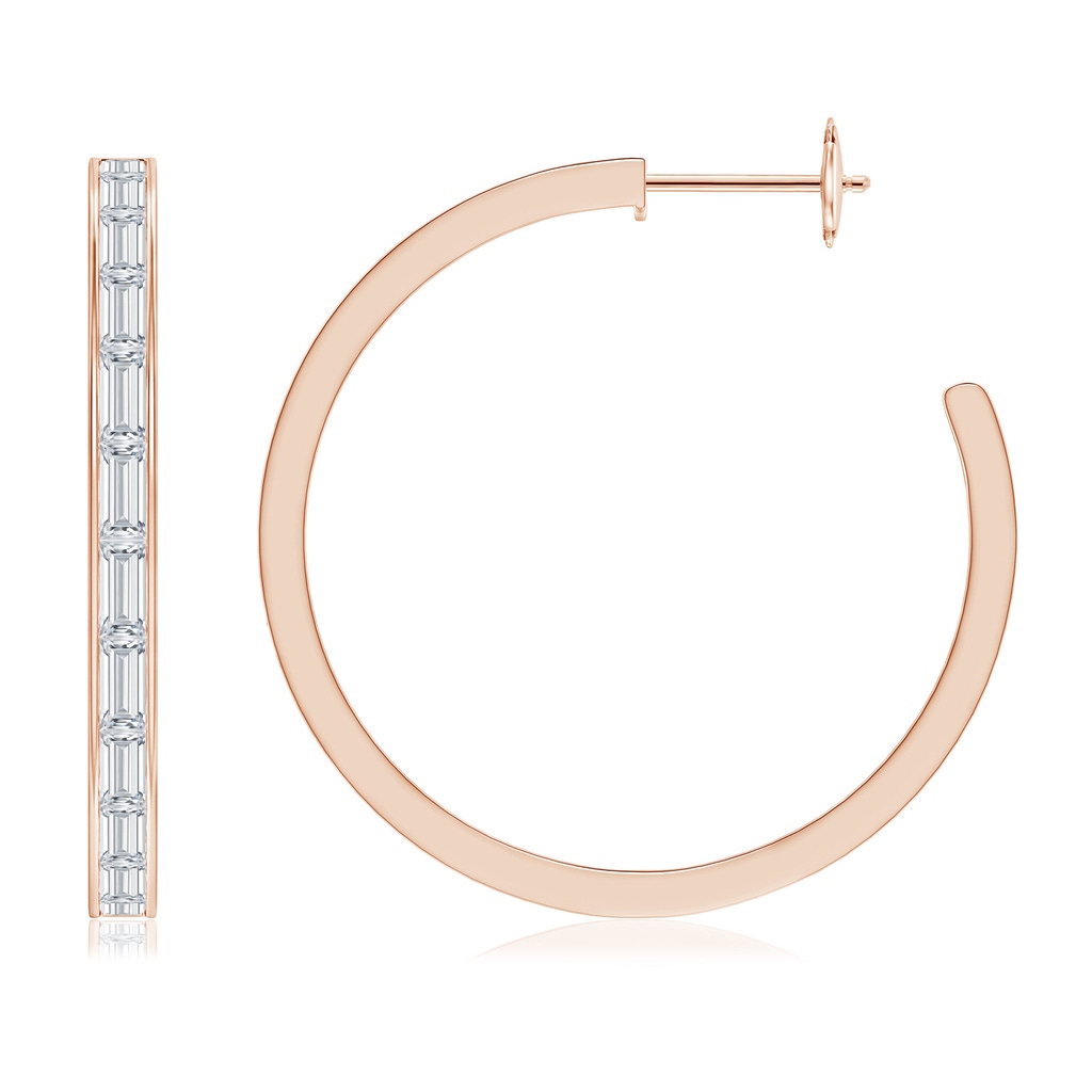 4x2mm GVS2 Channel-Set Baguette Diamond Inside-Out Large Hoop Earrings in Rose Gold