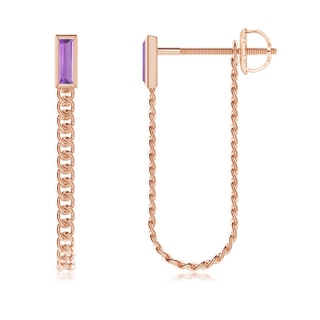 6x2mm A Bezel-Set Baguette Amethyst Curb Link Chain Earrings in Rose Gold