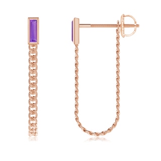 6x2mm AA Bezel-Set Baguette Amethyst Curb Link Chain Earrings in 10K Rose Gold