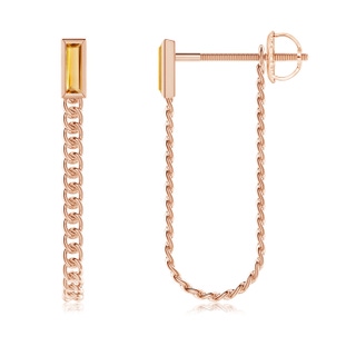 6x2mm A Bezel-Set Baguette Citrine Curb Link Chain Earrings in Rose Gold