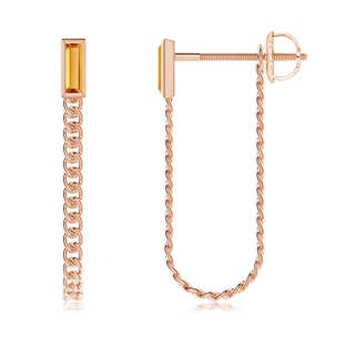 6x2mm AA Bezel-Set Baguette Citrine Curb Link Chain Earrings in Rose Gold