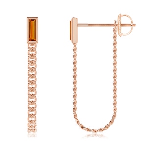 6x2mm AAAA Bezel-Set Baguette Citrine Curb Link Chain Earrings in Rose Gold