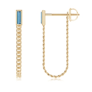 6x2mm A Bezel-Set Baguette London Blue Topaz Curb Link Chain Earrings in Yellow Gold