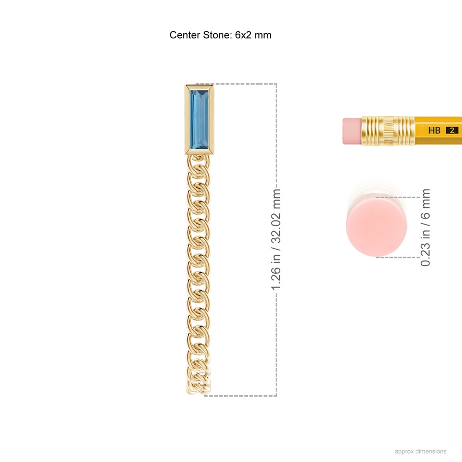 6x2mm A Bezel-Set Baguette London Blue Topaz Curb Link Chain Earrings in Yellow Gold ruler