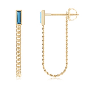 6x2mm AA Bezel-Set Baguette London Blue Topaz Curb Link Chain Earrings in Yellow Gold