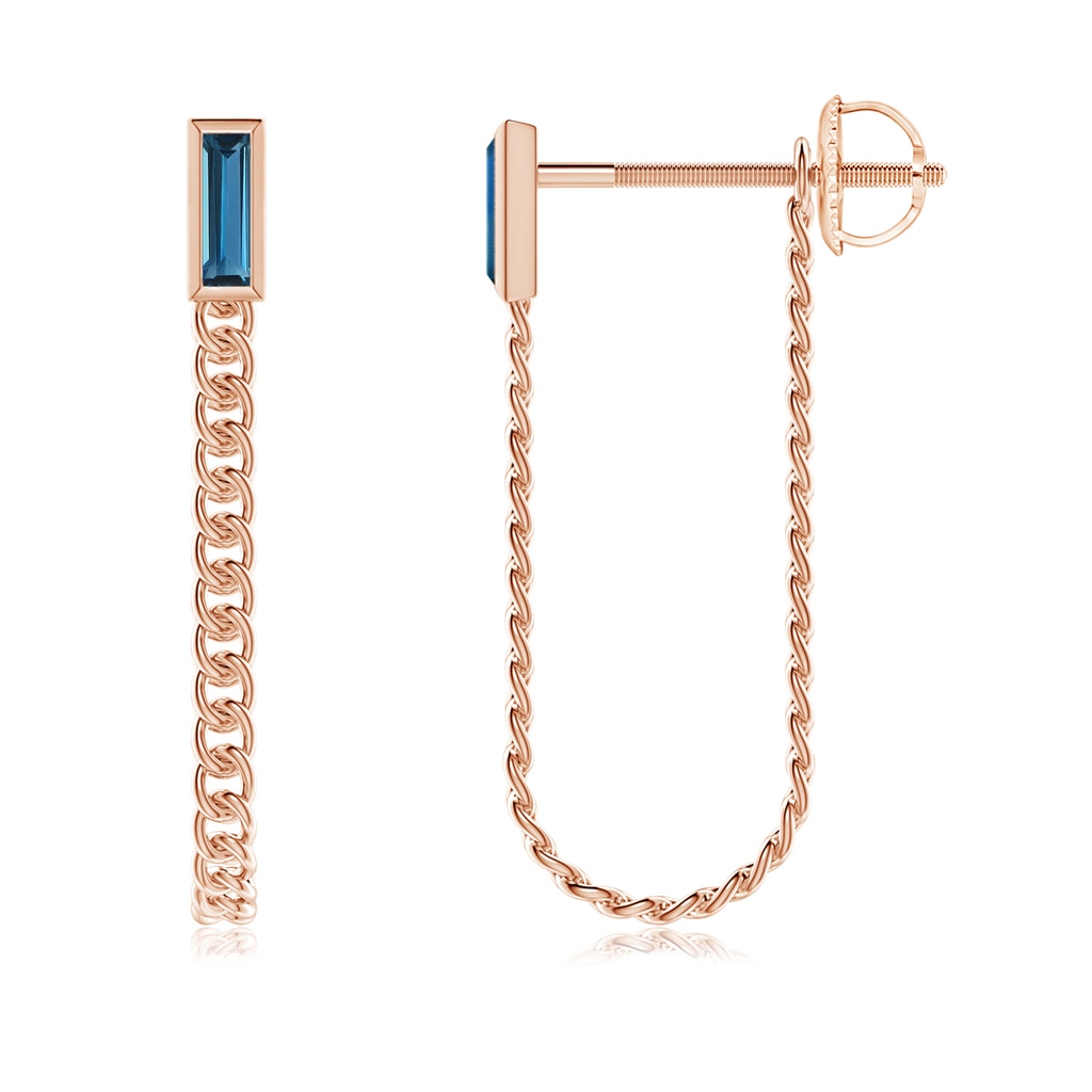 6x2mm AAA Bezel-Set Baguette London Blue Topaz Curb Link Chain Earrings in Rose Gold