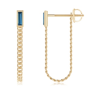 6x2mm AAA Bezel-Set Baguette London Blue Topaz Curb Link Chain Earrings in Yellow Gold