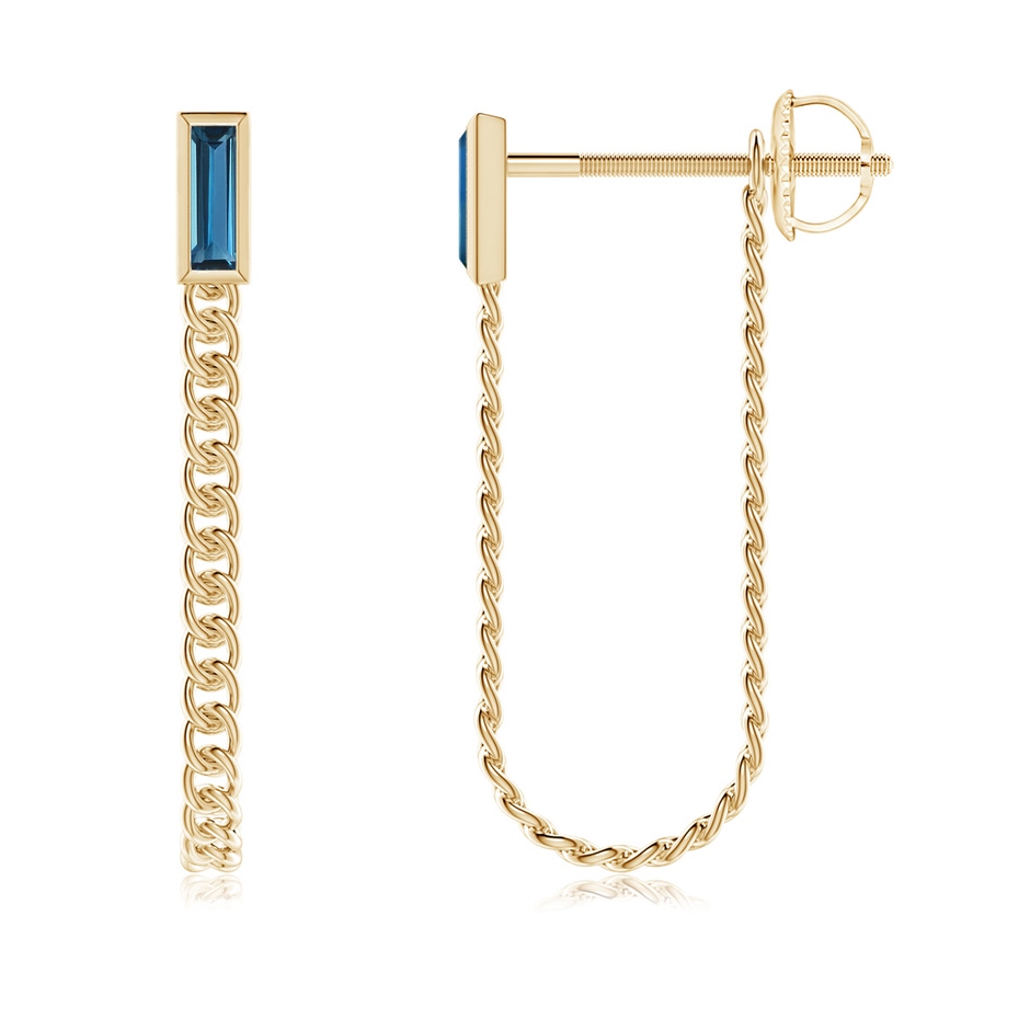 6x2mm AAA Bezel-Set Baguette London Blue Topaz Curb Link Chain Earrings in Yellow Gold 