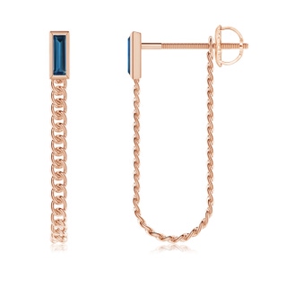 6x2mm AAAA Bezel-Set Baguette London Blue Topaz Curb Link Chain Earrings in Rose Gold