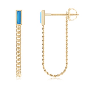 6x2mm AAAA Bezel-Set Baguette Swiss Blue Topaz Curb Link Chain Earrings in 10K Yellow Gold