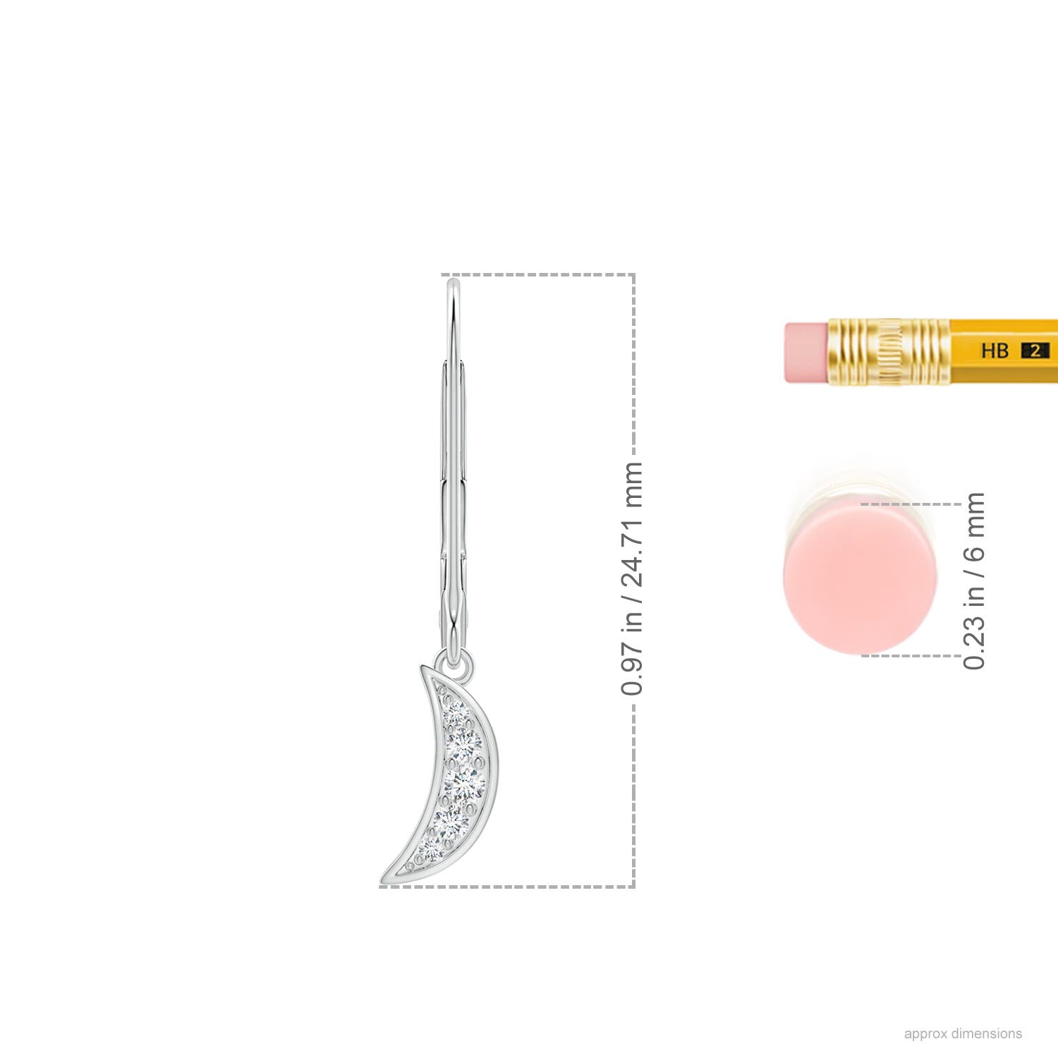 1.95mm GVS2 Pave-Set Diamond Star and Moon Leverback Earrings in P950 Platinum - ruler