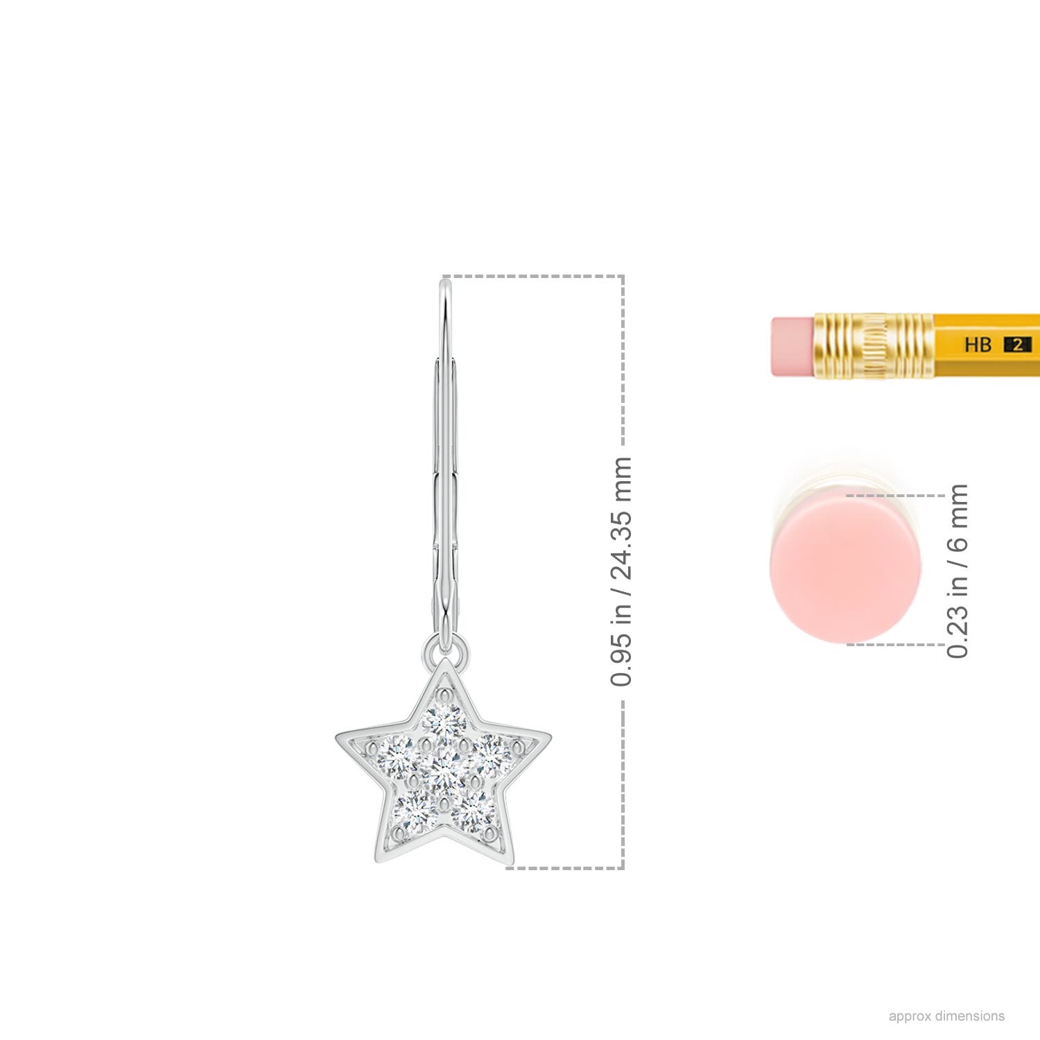 1.95mm GVS2 Pave-Set Diamond Star and Moon Leverback Earrings in P950 Platinum - ruler