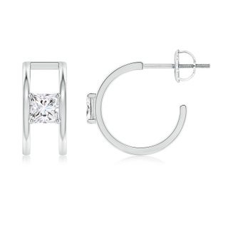 4mm GVS2 Princess Diamond Solitaire Parallel Huggie Hoop Earrings in P950 Platinum