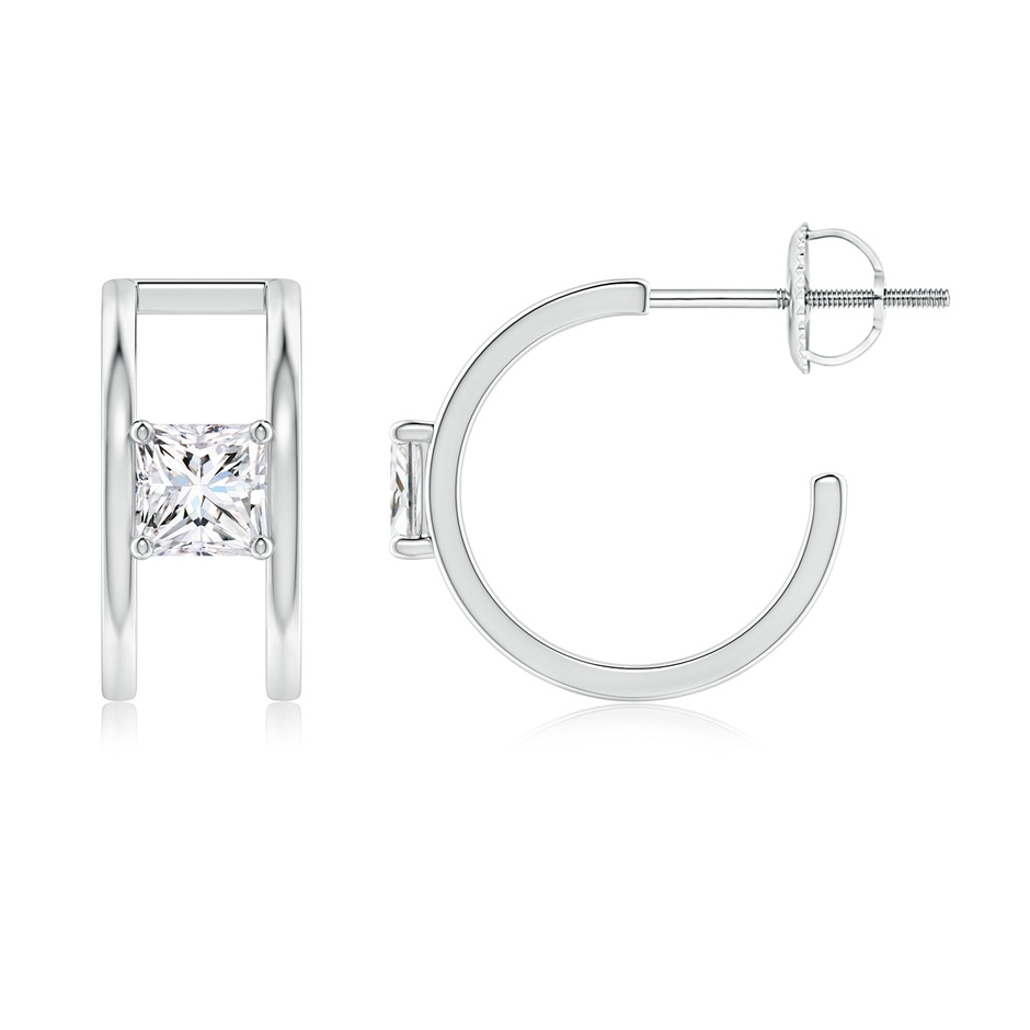 4mm GVS2 Princess Diamond Solitaire Parallel Huggie Hoop Earrings in P950 Platinum 