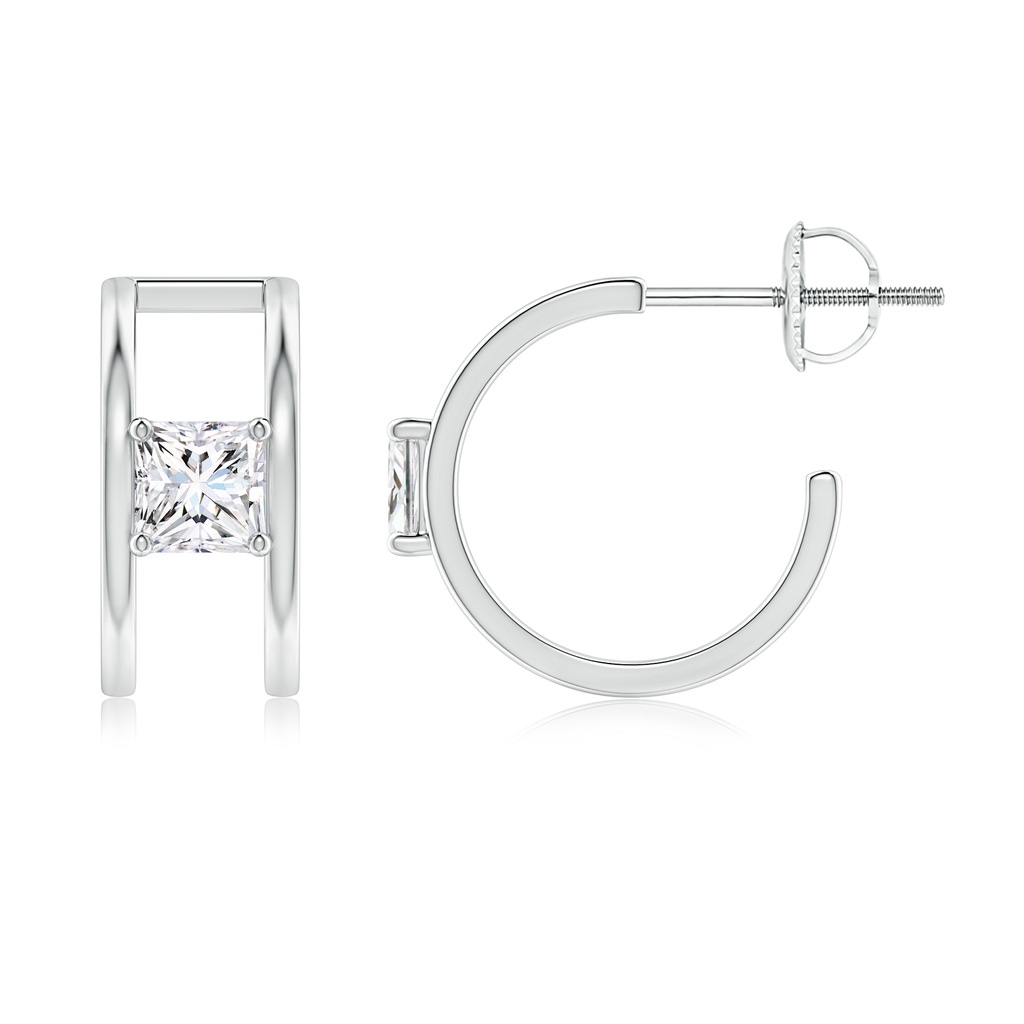 4mm GVS2 Princess Diamond Solitaire Parallel Huggie Hoop Earrings in White Gold