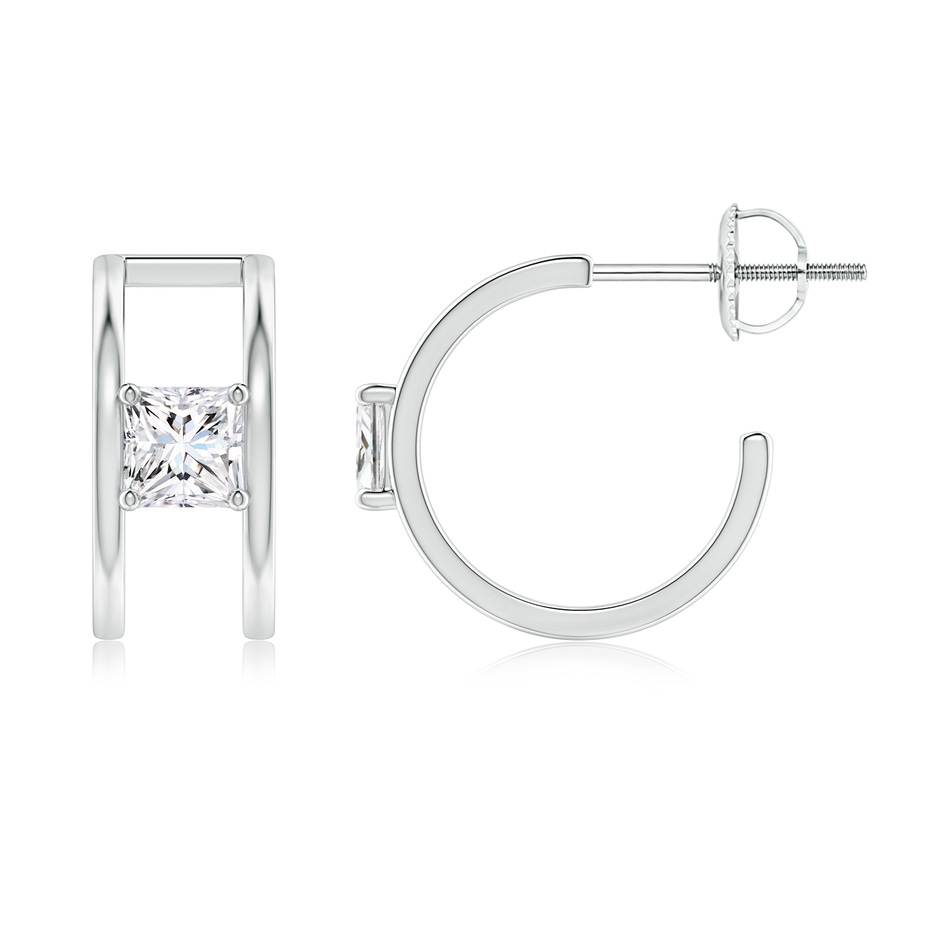 4mm GVS2 Princess Diamond Solitaire Parallel Huggie Hoop Earrings in White Gold 