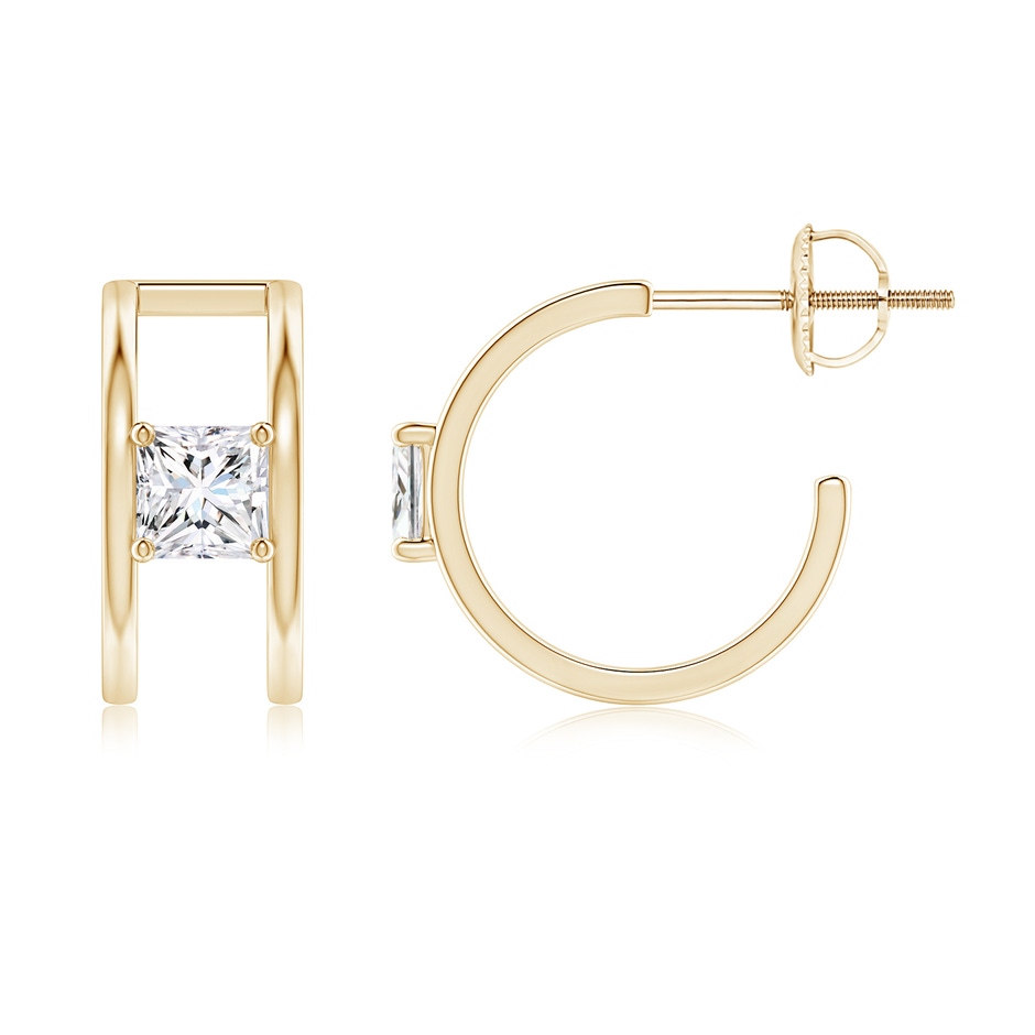 4mm GVS2 Princess Diamond Solitaire Parallel Huggie Hoop Earrings in Yellow Gold 