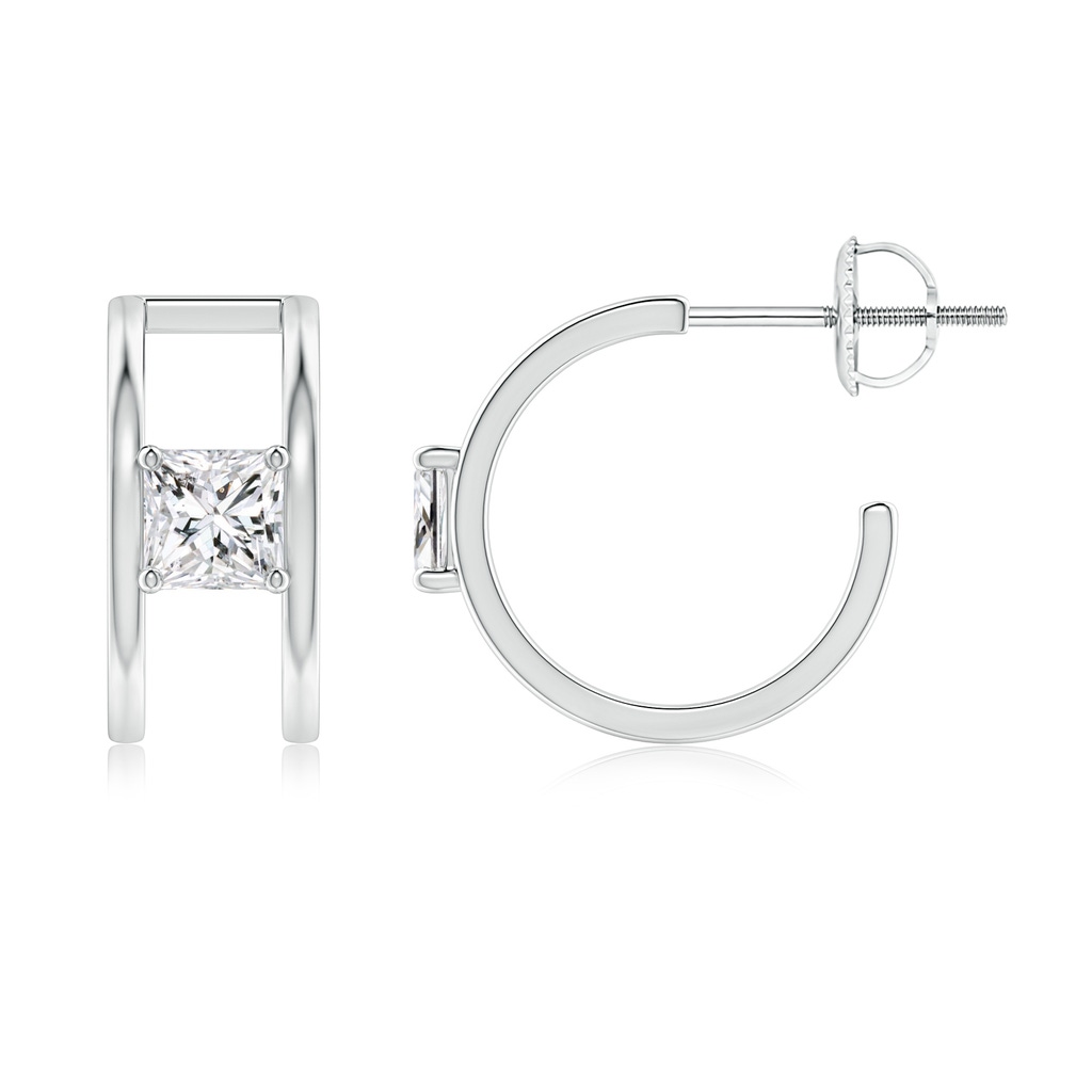 4mm HSI2 Princess Diamond Solitaire Parallel Huggie Hoop Earrings in White Gold