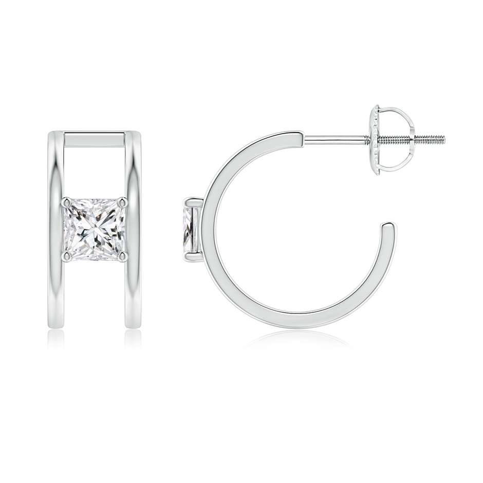 4mm HSI2 Princess Diamond Solitaire Parallel Huggie Hoop Earrings in White Gold 