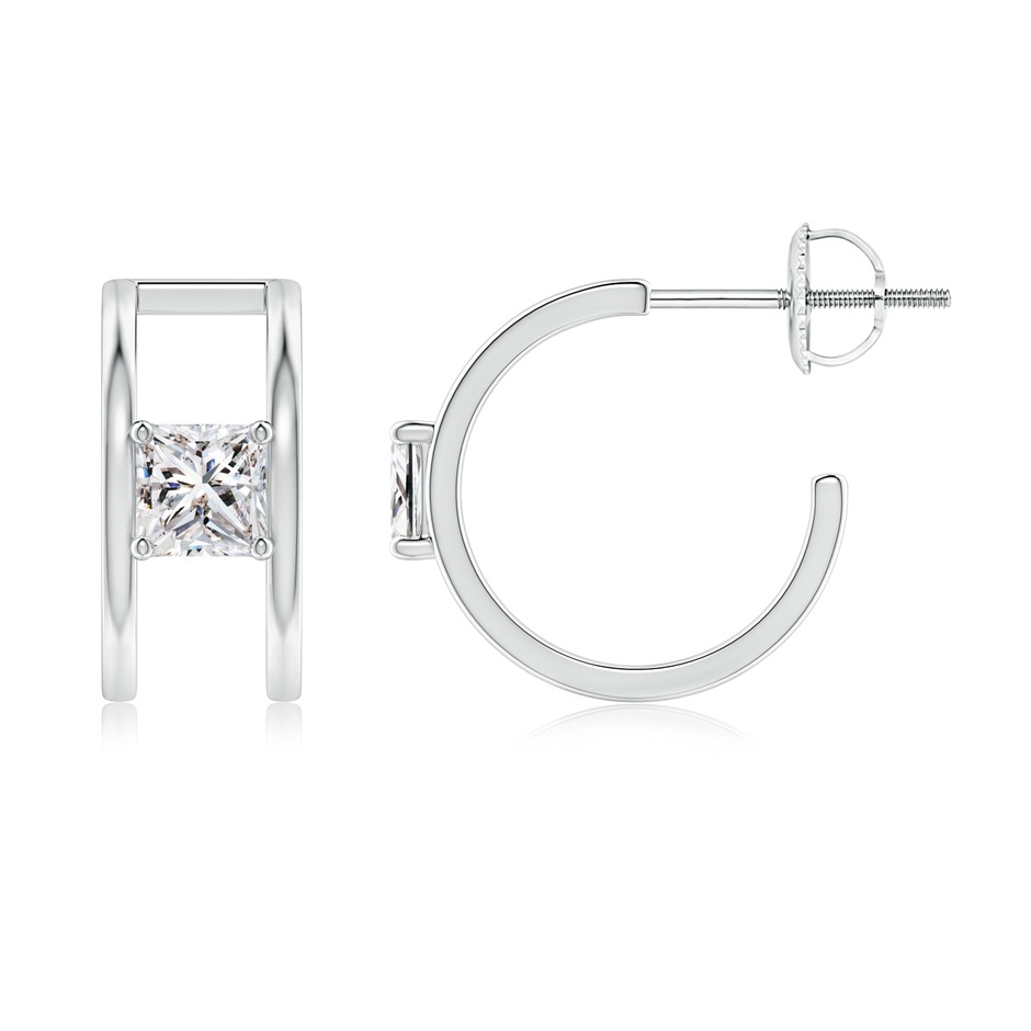 4mm IJI1I2 Princess Diamond Solitaire Parallel Huggie Hoop Earrings in White Gold 