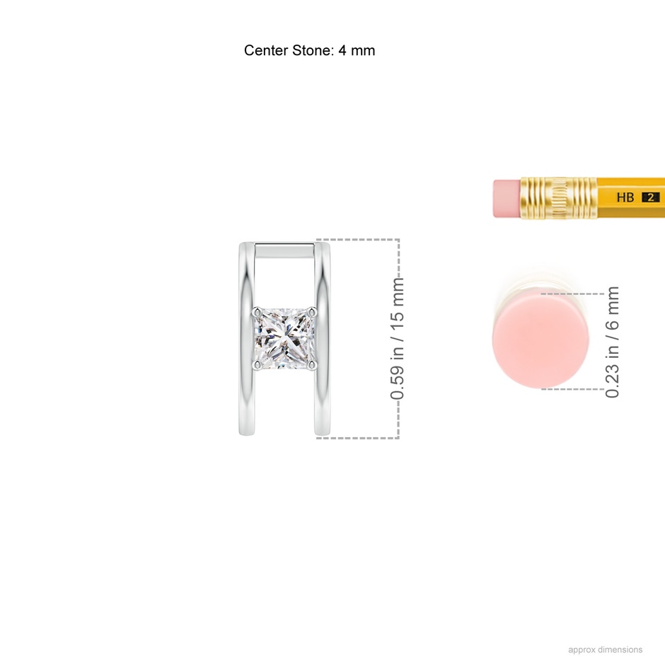 4mm IJI1I2 Princess Diamond Solitaire Parallel Huggie Hoop Earrings in White Gold ruler
