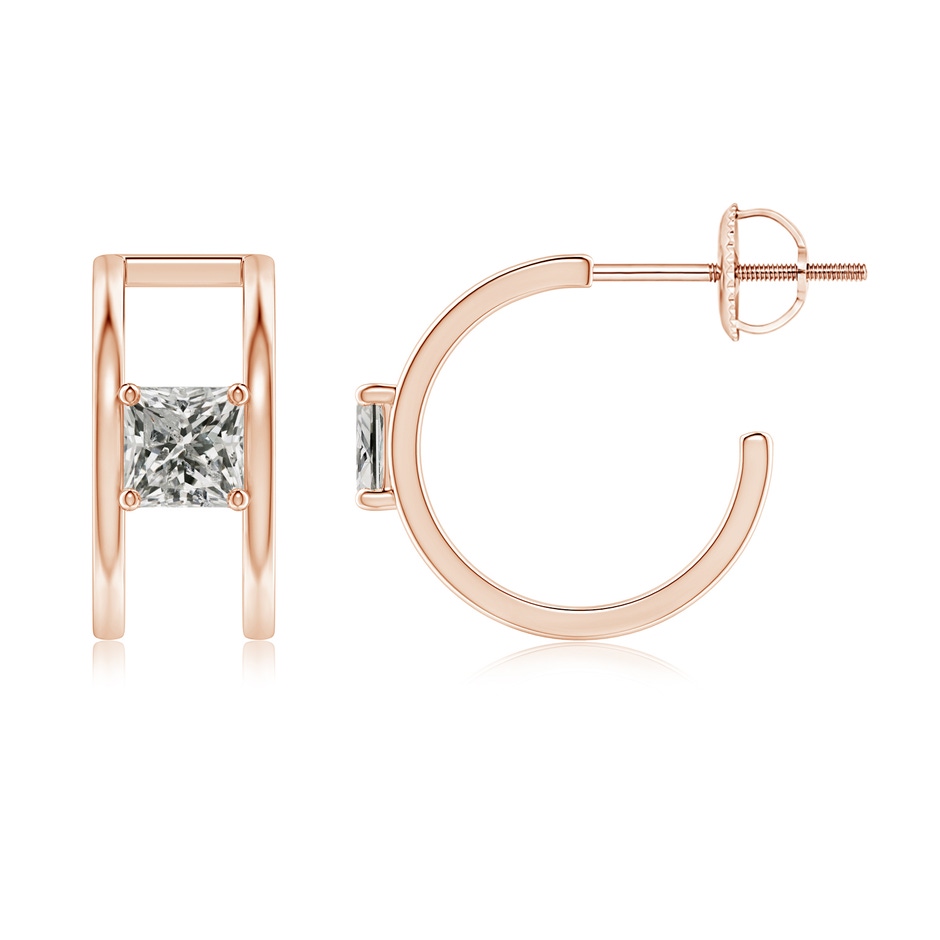 4mm KI3 Princess Diamond Solitaire Parallel Huggie Hoop Earrings in Rose Gold 