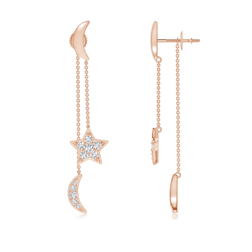 1.95mm GVS2 Pave-Set Diamond Star and Moon Front-Back Dangle Earrings in Rose Gold