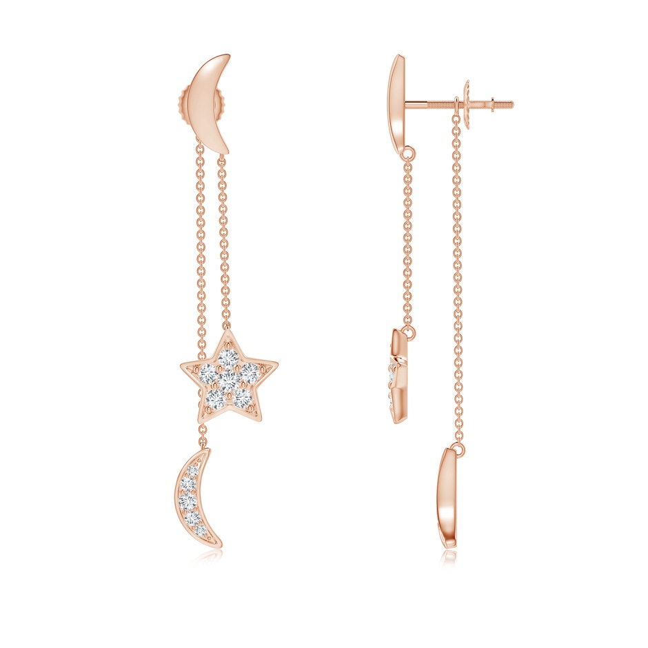 1.95mm GVS2 Pave-Set Diamond Star and Moon Front-Back Dangle Earrings in Rose Gold 