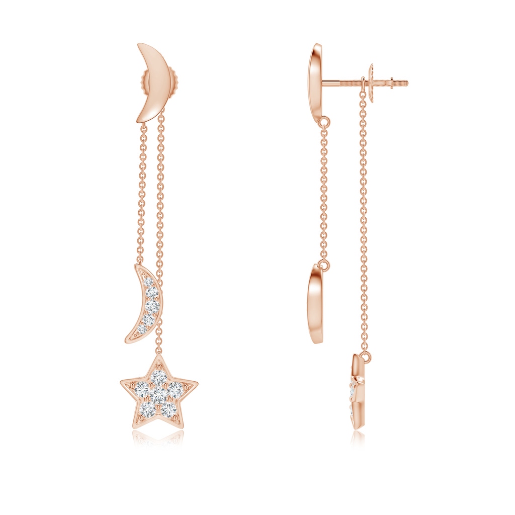 1.95mm GVS2 Pave-Set Diamond Star and Moon Front-Back Dangle Earrings in Rose Gold - side_1