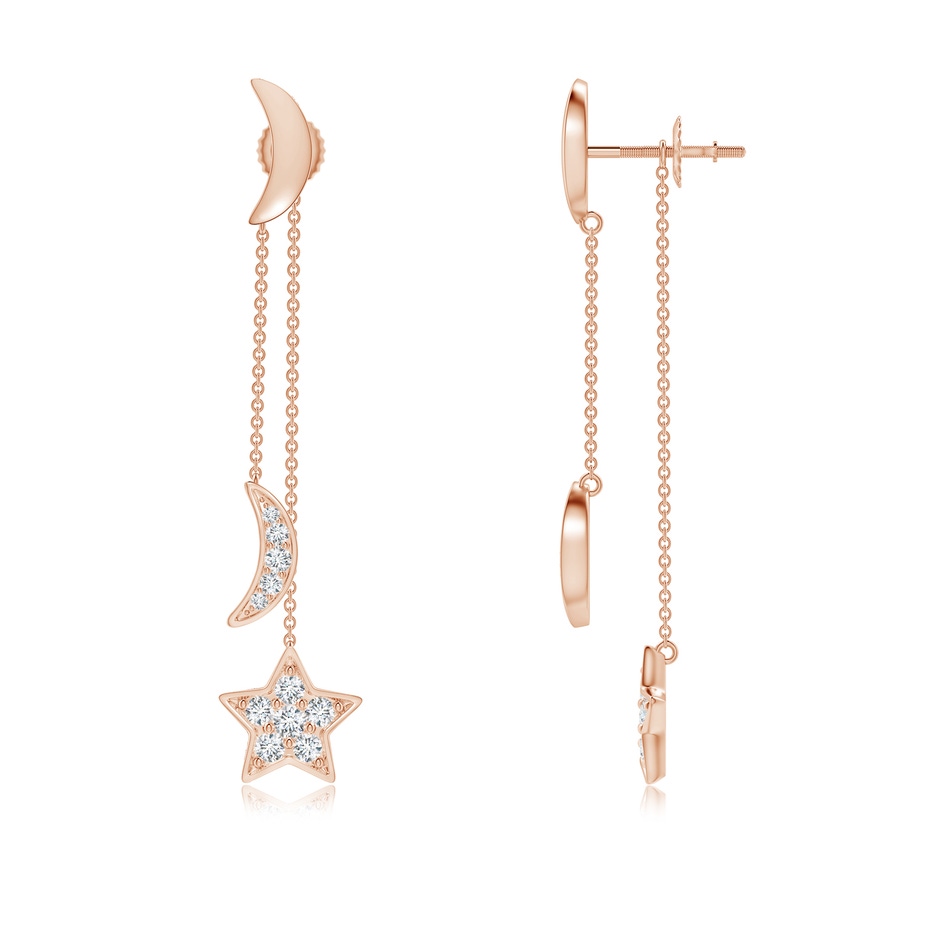 1.95mm GVS2 Pave-Set Diamond Star and Moon Front-Back Dangle Earrings in Rose Gold side-1