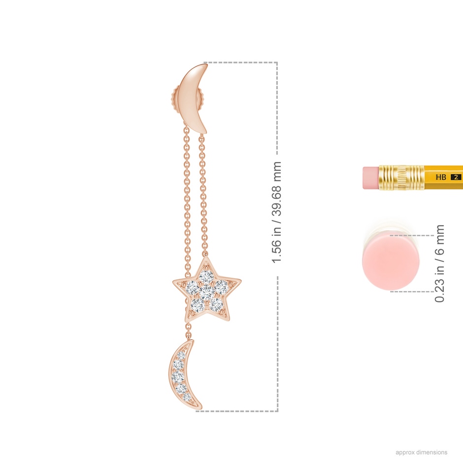 1.95mm GVS2 Pave-Set Diamond Star and Moon Front-Back Dangle Earrings in Rose Gold ruler