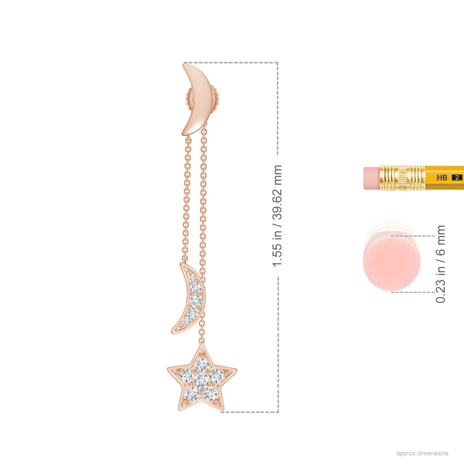 1.95mm GVS2 Pave-Set Diamond Star and Moon Front-Back Dangle Earrings in Rose Gold ruler-1