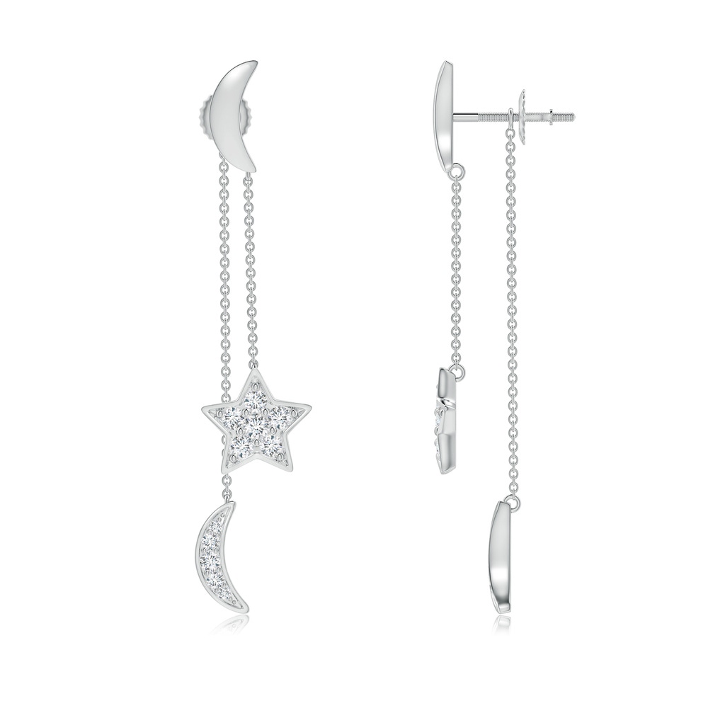 1.95mm GVS2 Pave-Set Diamond Star and Moon Front-Back Dangle Earrings in White Gold