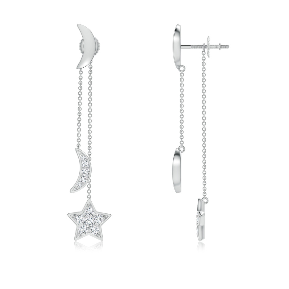 1.95mm GVS2 Pave-Set Diamond Star and Moon Front-Back Dangle Earrings in White Gold side-1