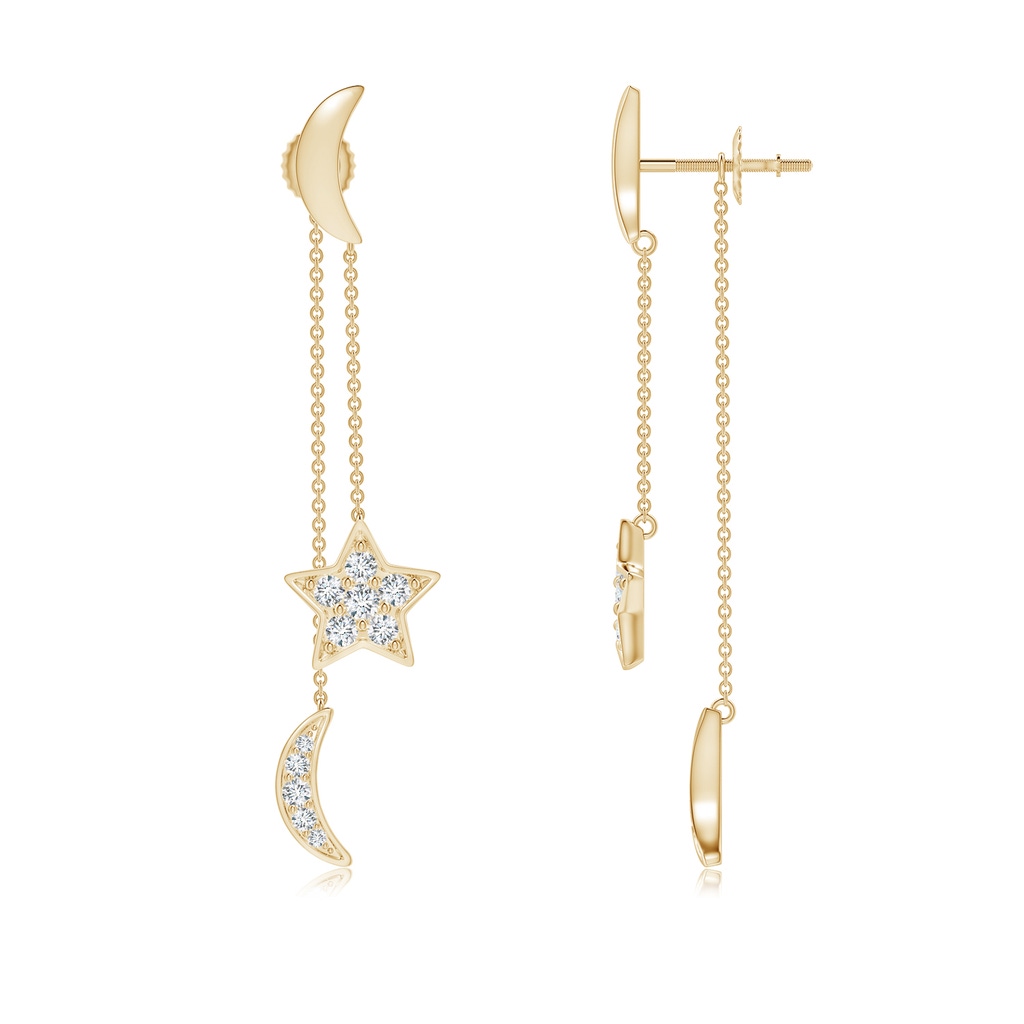 1.95mm GVS2 Pave-Set Diamond Star and Moon Front-Back Dangle Earrings in Yellow Gold