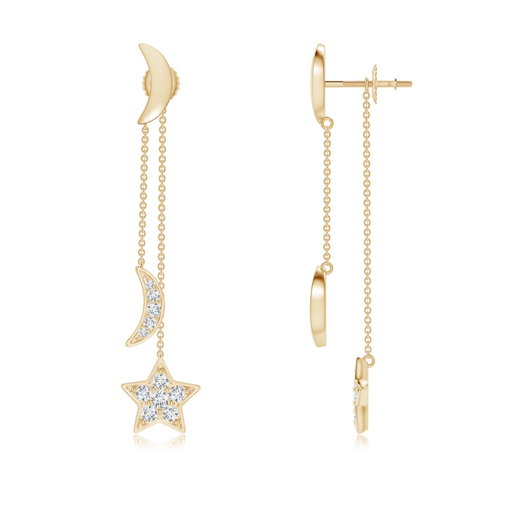 1.95mm GVS2 Pave-Set Diamond Star and Moon Front-Back Dangle Earrings in Yellow Gold - side_1