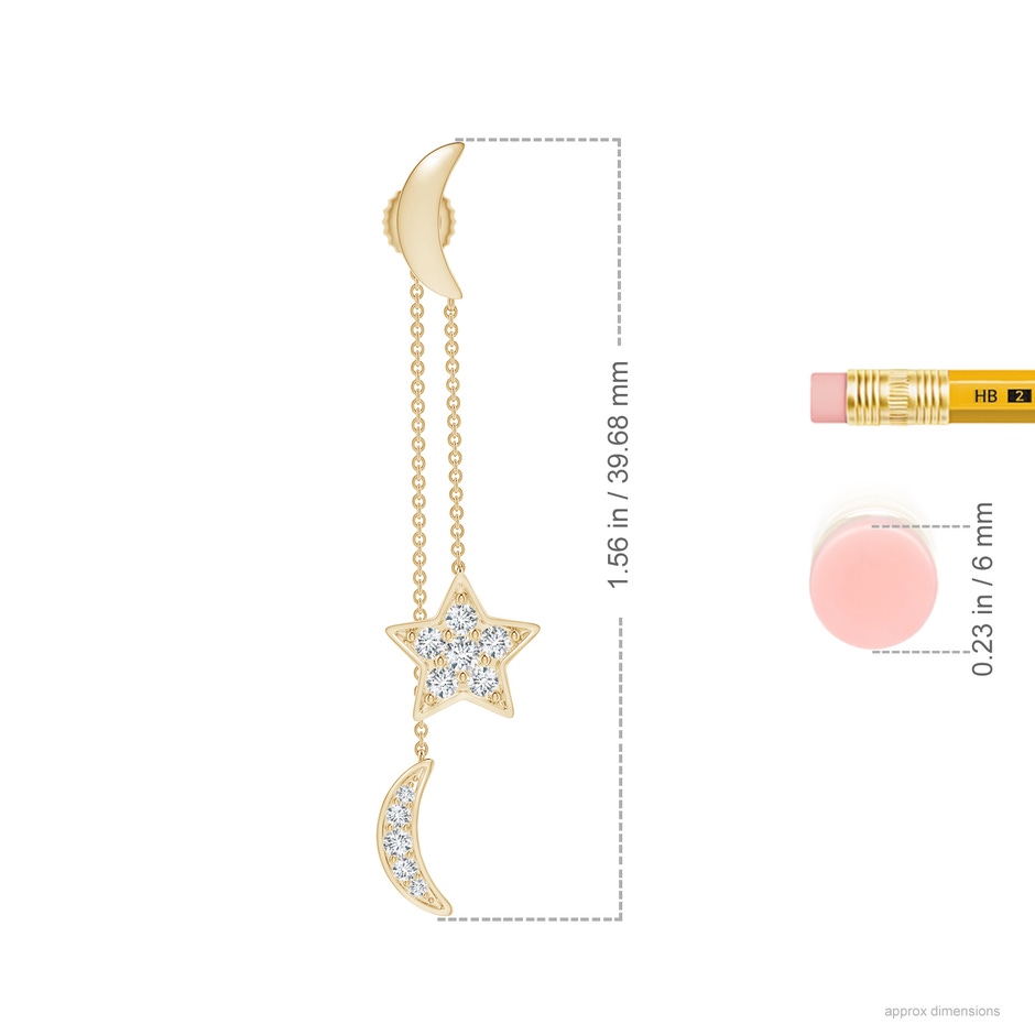 1.95mm GVS2 Pave-Set Diamond Star and Moon Front-Back Dangle Earrings in Yellow Gold ruler