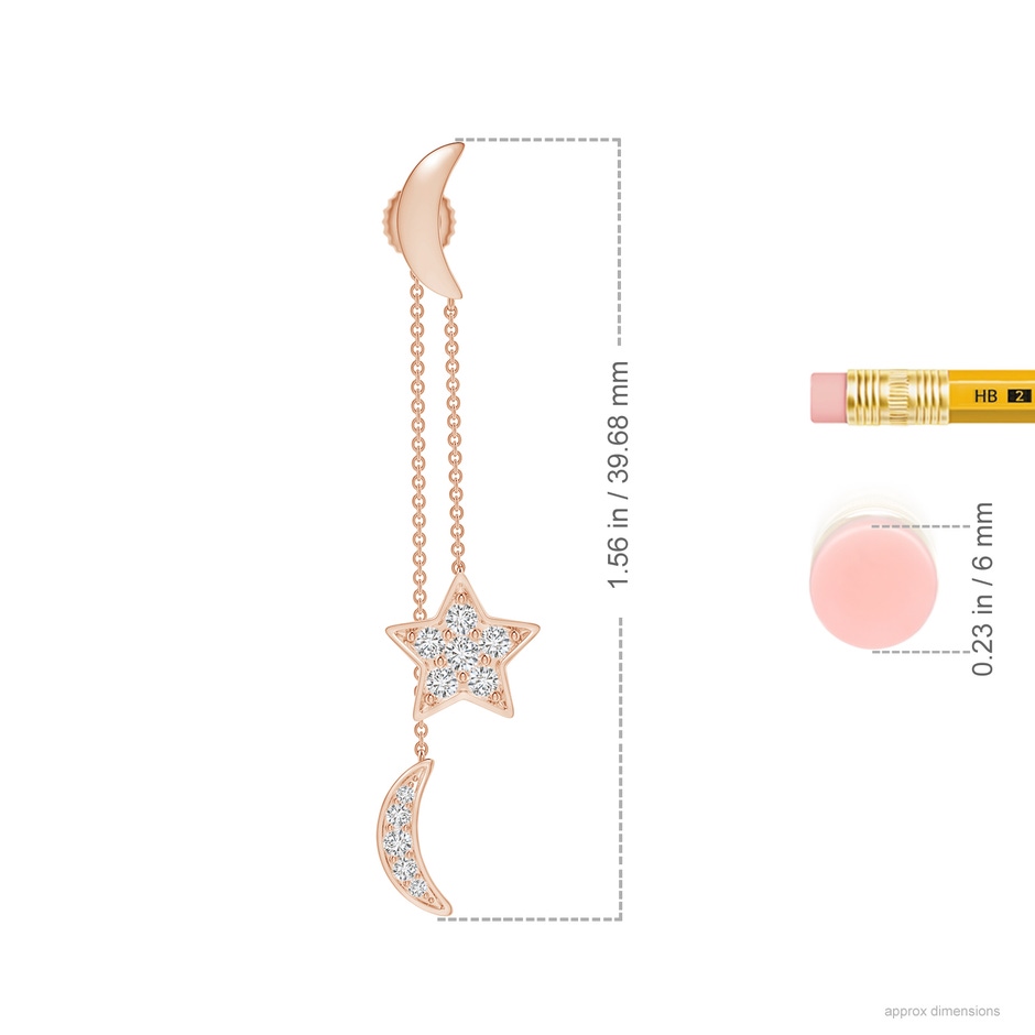 1.95mm HSI2 Pave-Set Diamond Star and Moon Front-Back Dangle Earrings in Rose Gold ruler