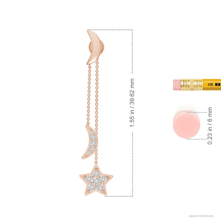 1.95mm HSI2 Pave-Set Diamond Star and Moon Front-Back Dangle Earrings in Rose Gold ruler-1
