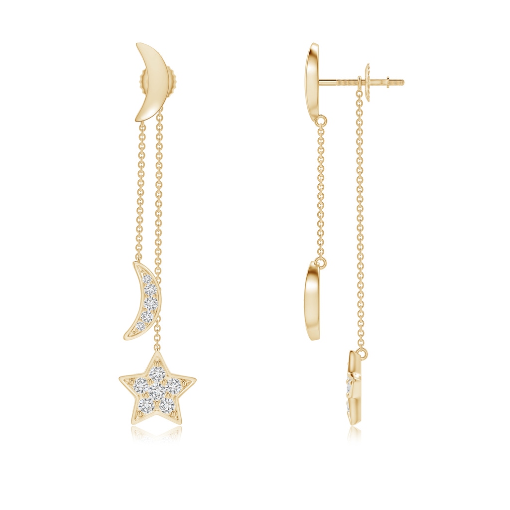 1.95mm HSI2 Pave-Set Diamond Star and Moon Front-Back Dangle Earrings in Yellow Gold Side-1