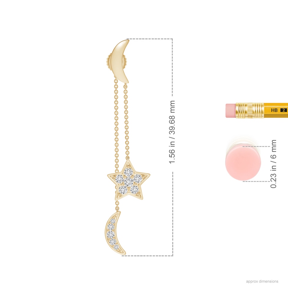 1.95mm HSI2 Pave-Set Diamond Star and Moon Front-Back Dangle Earrings in Yellow Gold ruler