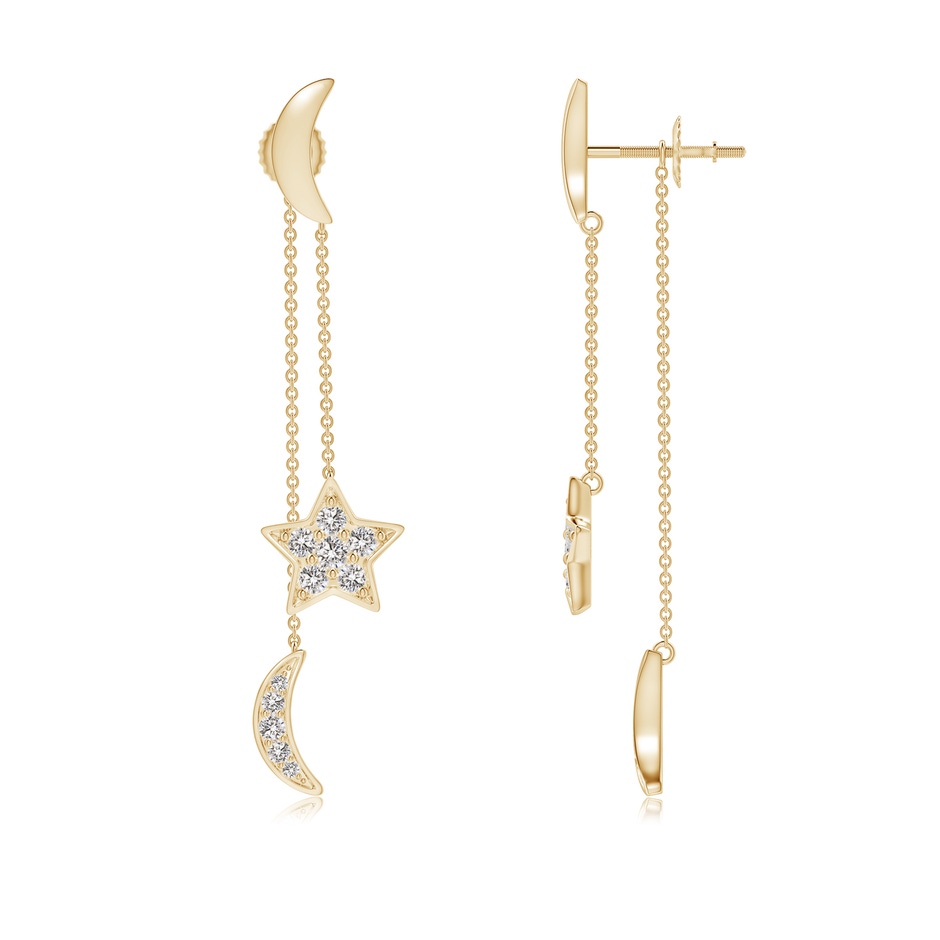 1.95mm IJI1I2 Pave-Set Diamond Star and Moon Front-Back Dangle Earrings in Yellow Gold 