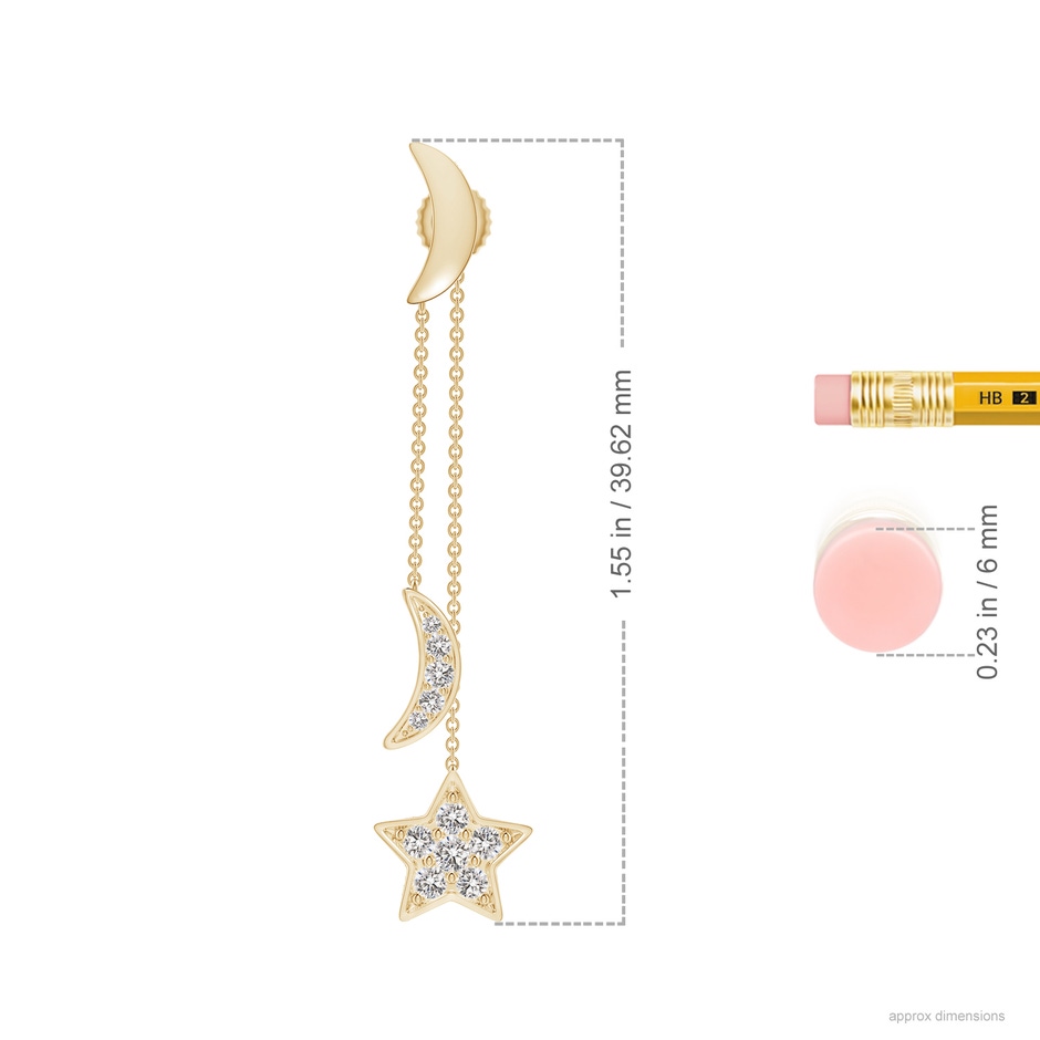 1.95mm IJI1I2 Pave-Set Diamond Star and Moon Front-Back Dangle Earrings in Yellow Gold ruler-1