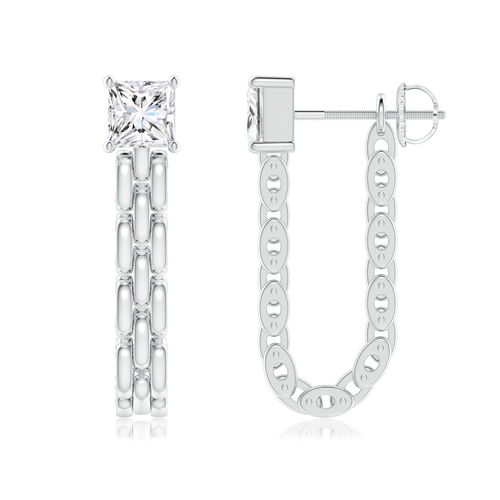 4.5mm GVS2 Princess Diamond Rectangle Link Earrings in White Gold