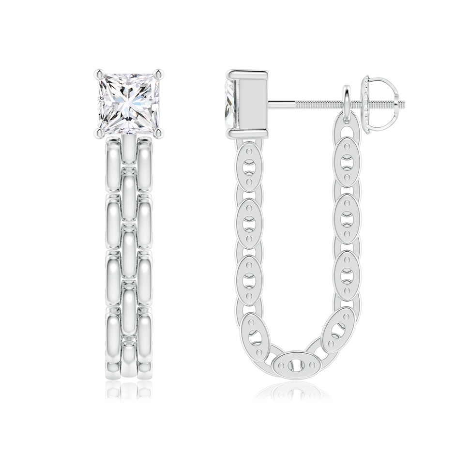 4.5mm GVS2 Princess Diamond Rectangle Link Earrings in White Gold 